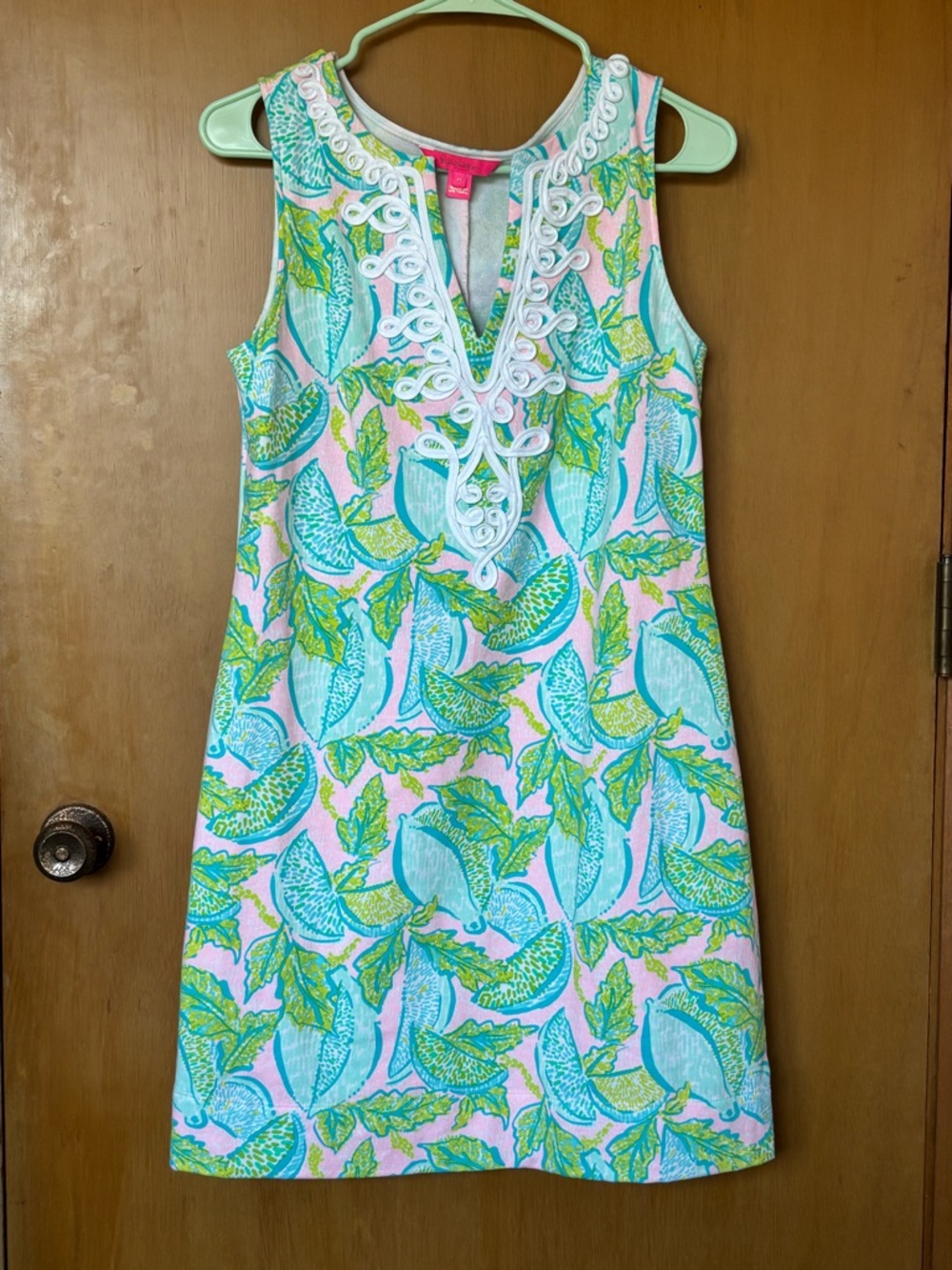 Lilly Pulitzer Pink, Aqua & Lime Floral Shift Dress with White Trim